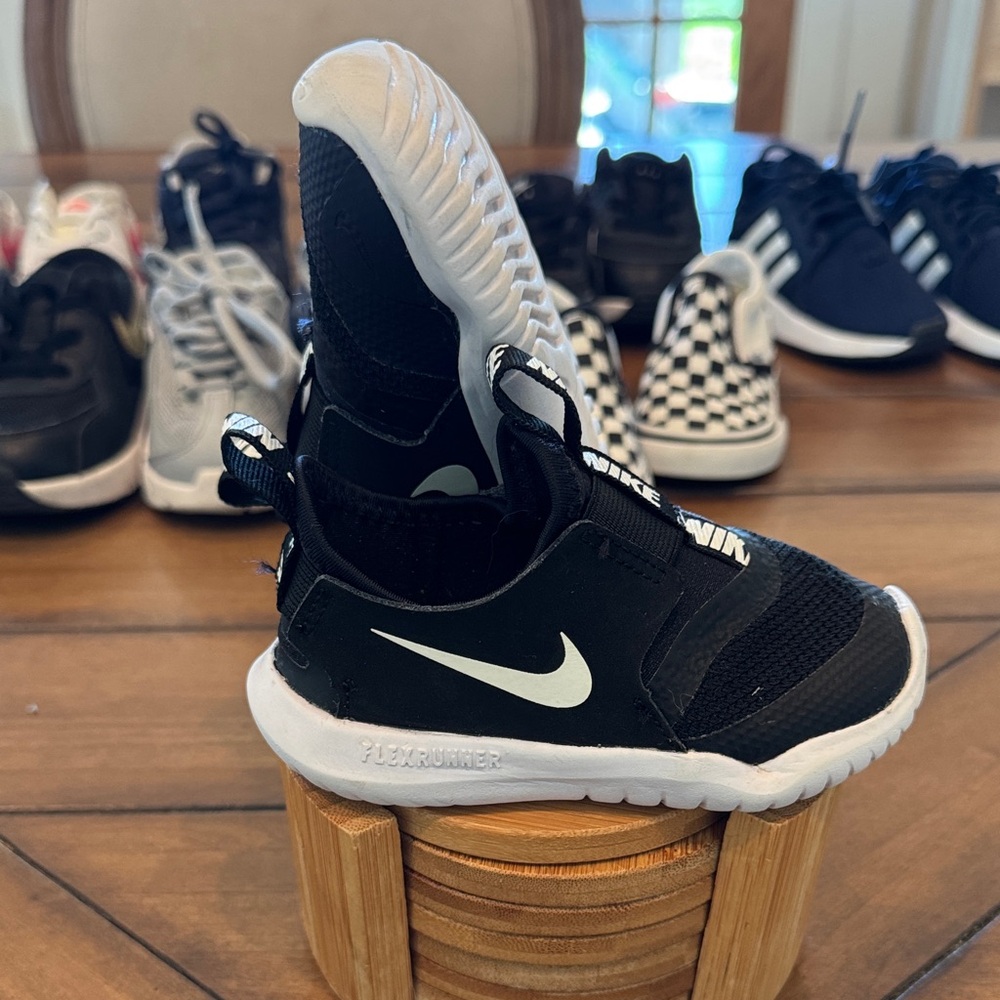 Nike Kids Black and White Flex Runner Slip-On Sneakers